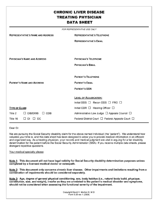 Chronic Liver Disease Treating Physician Data Sheet